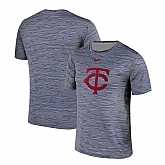 Minnesota Twins Gray Black Striped Logo Performance T-Shirt